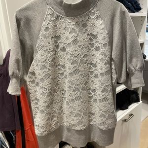 Gray Anthropologie lace sweatshirt